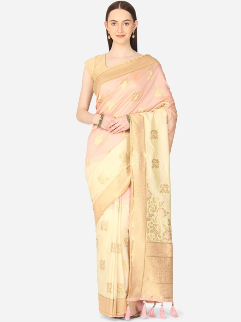 

BOMBAY SELECTIONS Pink & Cream-Coloured Ethnic Motifs Zari Art Silk Banarasi Saree