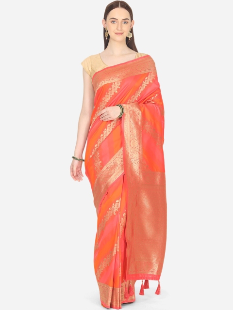 

BOMBAY SELECTIONS Magenta & Orange Woven Design Zari Art Silk Banarasi Saree