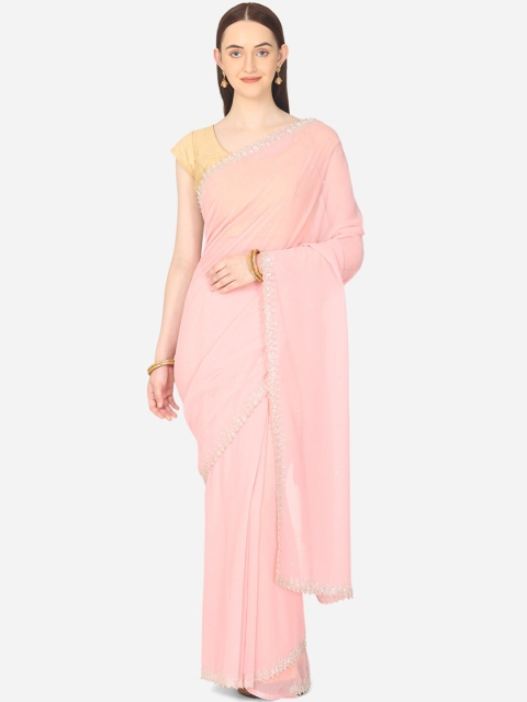

BOMBAY SELECTIONS Pink & Silver-Toned Embellished Chanderi Saree