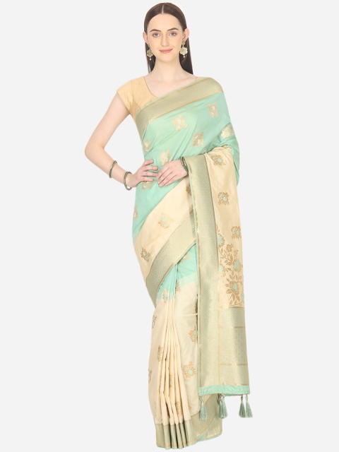 

BOMBAY SELECTIONS Sea Green & Gold-Toned Woven Design Zari Art Silk Banarasi Saree