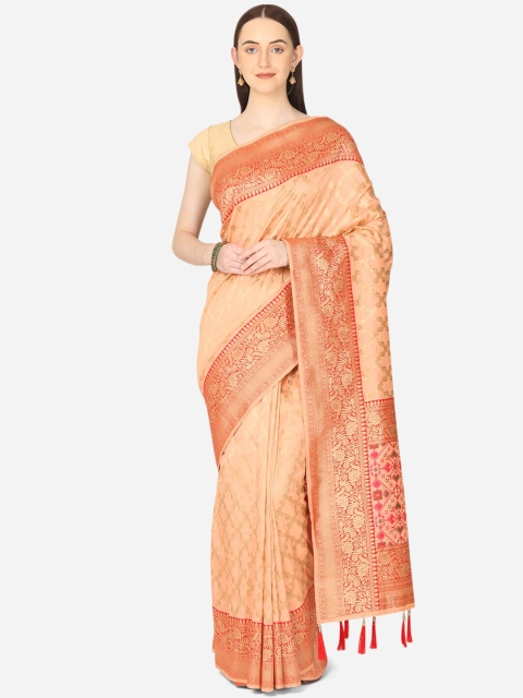 

BOMBAY SELECTIONS Peach-Coloured & Gold-Toned Ethnic Motifs Zari Art Silk Banarasi Saree