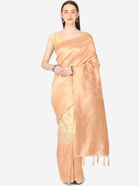 

BOMBAY SELECTIONS Peach-Coloured & Gold-Toned Ethnic Motifs Zari Art Silk Banarasi Saree