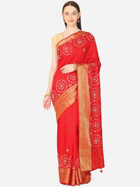 

BOMBAY SELECTIONS Maroon & Gold-Toned Embellished Mirror Work Art Silk Banarasi Saree