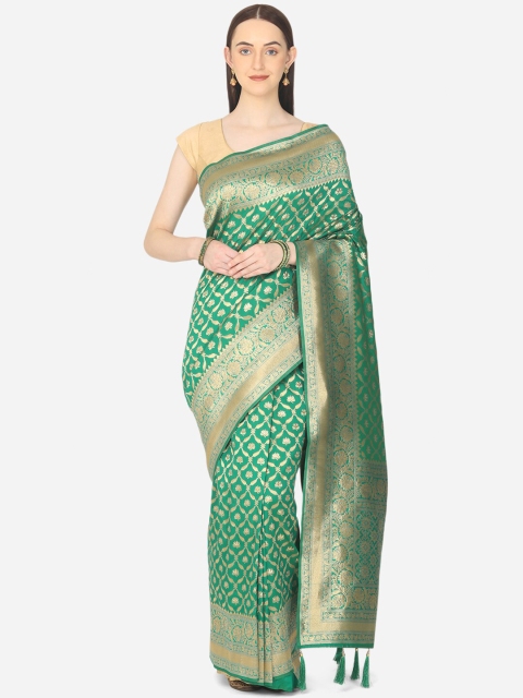 

BOMBAY SELECTIONS Green & Gold-Toned Ethnic Motifs Zari Art Silk Banarasi Saree