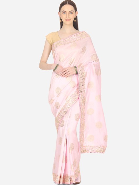 

BOMBAY SELECTIONS Pink & Gold-Toned Woven Design Art Silk Banarasi Saree