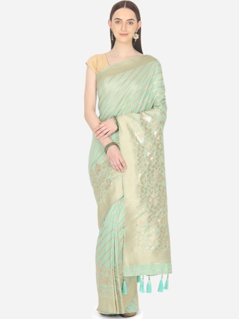 

BOMBAY SELECTIONS Lime Green & Gold-Toned Woven Design Art Silk Banarasi Saree