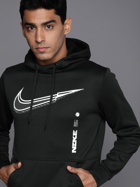 

Nike Men Black Front Logo Printed Hooded Sweatshirt