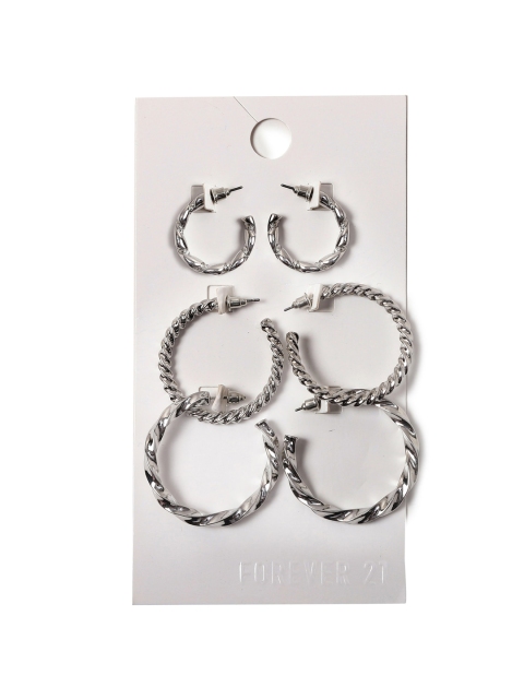 

FOREVER 21 Silver-Toned Pack Of 3 Contemporary Hoop Earrings