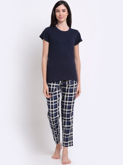 

Boston Club Women Black & Navy Blue Pure Cotton Night suit
