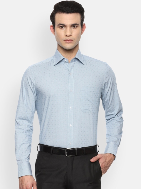 

Louis Philippe Men Blue Opaque Printed Pure Cotton Formal Shirt