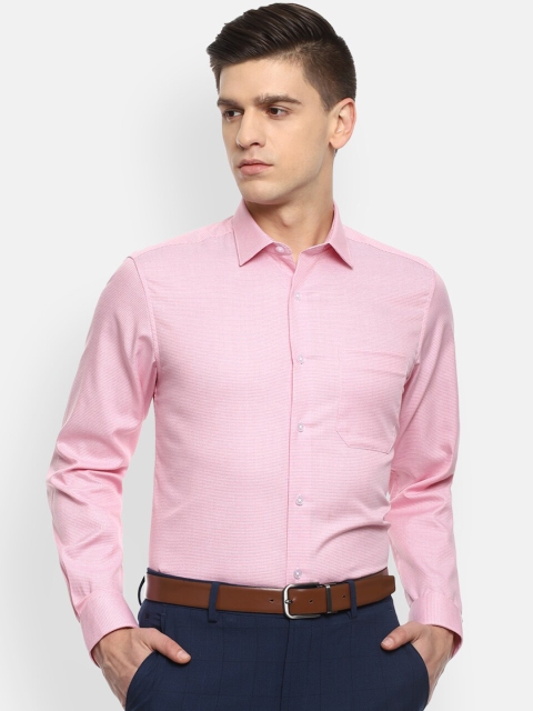 

Louis Philippe Men Pink & White Slim Fit Opaque Checked Pure Cotton Formal Shirt