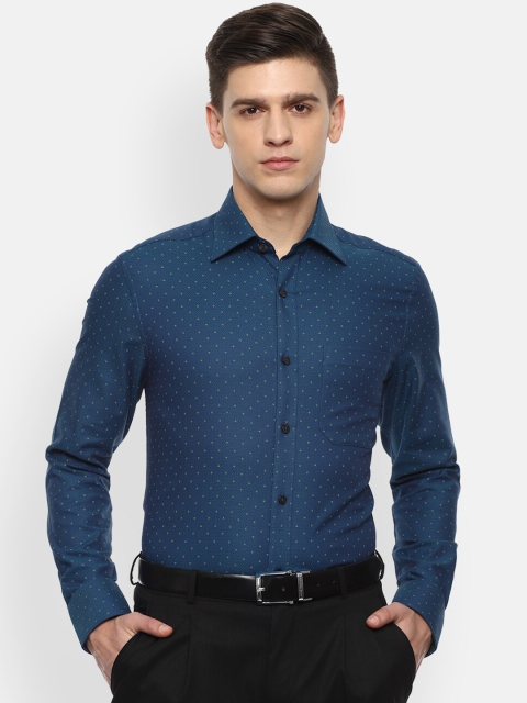 

Louis Philippe Men Blue & Yellow Opaque Printed Pure Cotton Formal Shirt