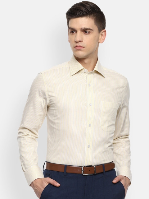 

Louis Philippe Men Yellow & White Opaque Striped Pure Cotton Formal Shirt