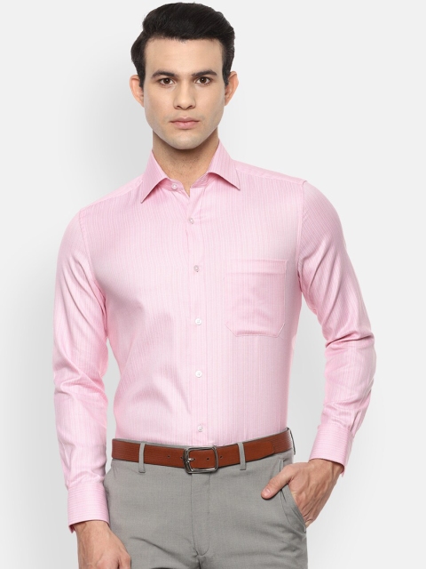 

Louis Philippe Men Pink & White Opaque Striped Pure Cotton Formal Shirt