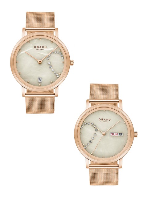 

Obaku Grey Brass Rose Gold Toned Analogue His& Her Pair Watches V248PHVJMV