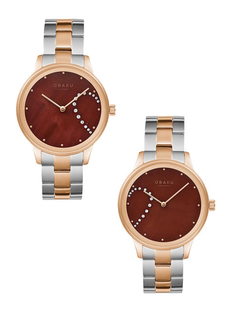 

Obaku Unisex Maroon Brass Dial Straps Analogue His and Her Pair Watches V247PHVNSH
