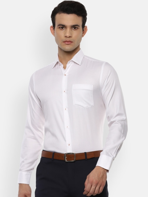 

Van Heusen Men White & Brown Slim Fit Opaque Striped Pure Cotton Formal Shirt