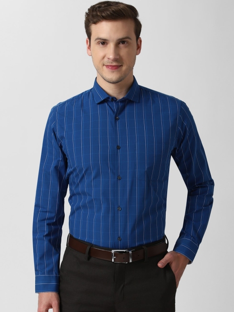 

Peter England Men Blue & White Slim Fit Opaque Striped Formal Shirt