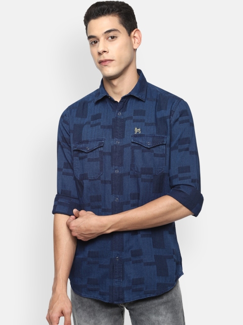 

VAN HEUSEN DENIM LABS Men Navy Blue Slim Fit Opaque Printed Casual Shirt