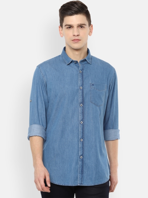 

VAN HEUSEN DENIM LABS Men Blue Slim Fit Opaque Casual Shirt
