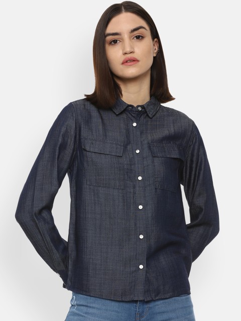 

Van Heusen Woman Women Navy Blue Opaque Casual Shirt