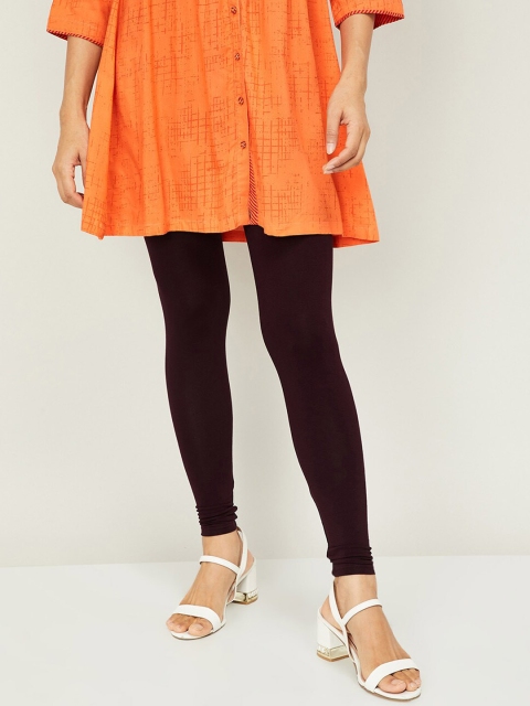 

Melange by Lifestyle Women Burgundy Solid Churidar-Length Leggings