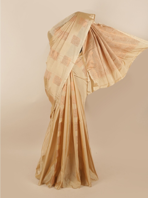 

Pothys Cream-Coloured & Gold-Toned Woven Design Zari Silk Cotton Saree