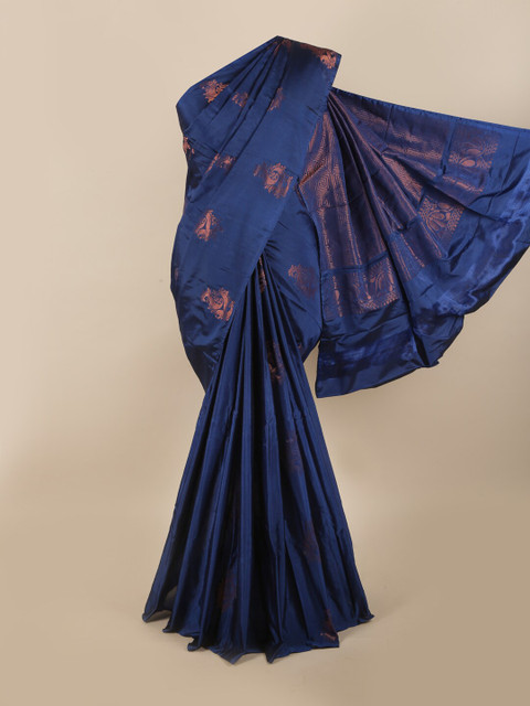 

Pothys Blue & Copper-Toned Ethnic Motifs Zari Silk Cotton Saree