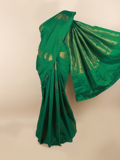 

Pothys Green & Gold-Toned Floral Zari Silk Cotton Saree