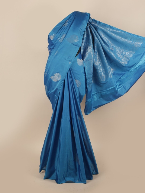 

Pothys Blue & Silver-Coloured Ethnic Motifs Zari Silk Cotton Saree
