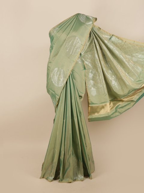 

Pothys Green & Silver-Toned Ethnic Motifs Zari Silk Cotton Saree