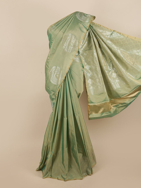 

Pothys Green & Silver-Toned Ethnic Motifs Zari Silk Cotton Saree