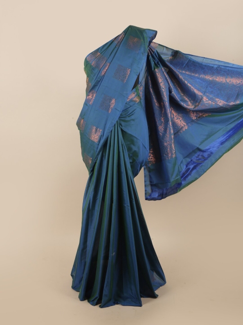 

Pothys Blue & Copper-Coloured Ethnic Motifs Zari Silk Cotton Saree