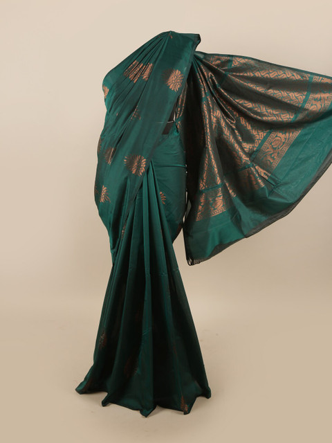 

Pothys Green & Copper-Toned Woven Design Silk Cotton Saree