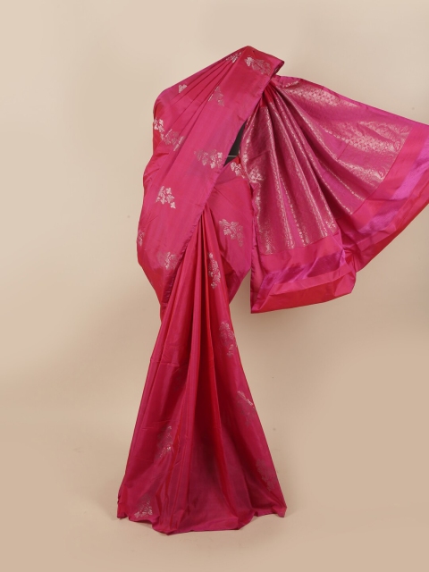 

Pothys Pink & Silver-Toned Woven Design Zari Silk Cotton Saree
