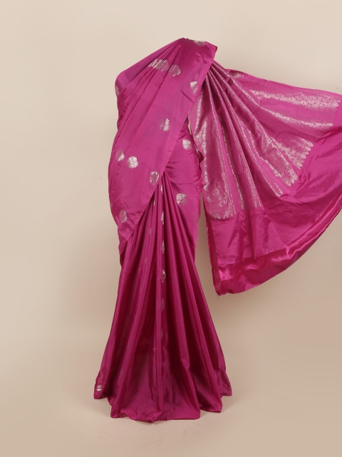 

Pothys Pink & Silver-Toned Silk Cotton Saree