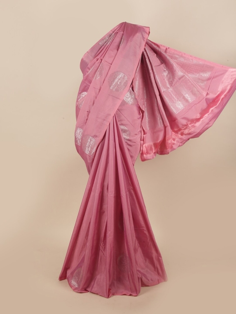 

Pothys Pink & Silver-Toned Woven Design Zari Silk Cotton Saree