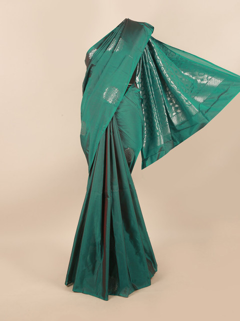 

Pothys Green & Silver-Toned Ethnic Motifs Zari Silk Cotton Saree