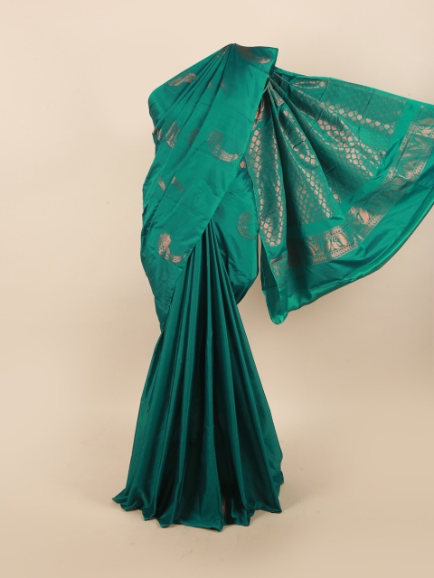 

Pothys Green & Copper-Toned Woven Design Zari Silk Cotton Saree