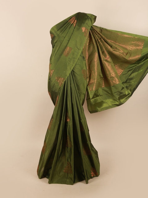 

Pothys Green & Copper-Coloured Ethnic Motifs Zari Silk Cotton Saree
