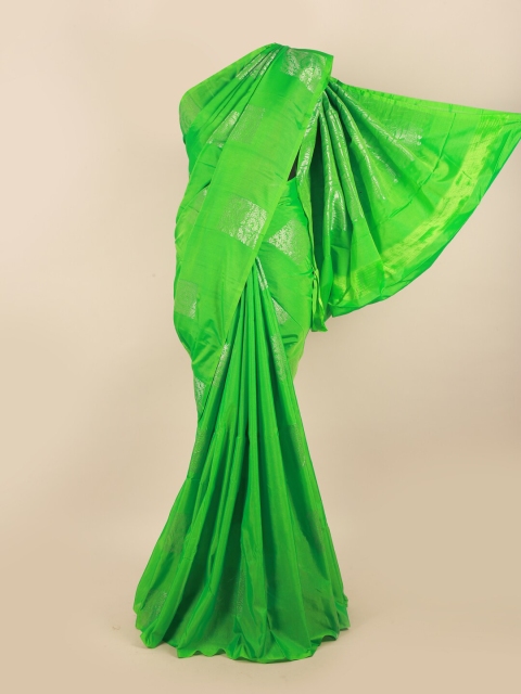 

Pothys Green & Silver-Toned Ethnic Motifs Zari Silk Cotton Saree