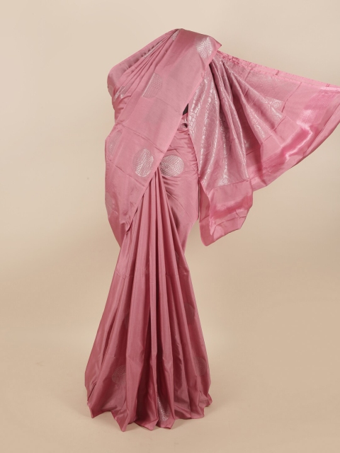 

Pothys Pink & Silver-Toned Woven Design Silk Cotton Saree