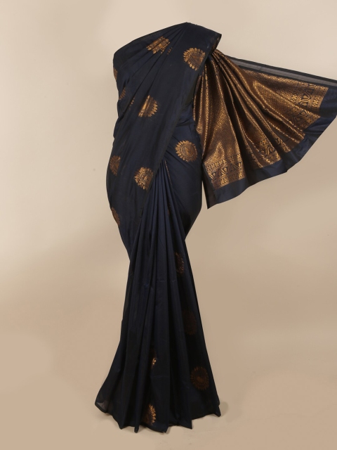

Pothys Navy Blue & Gold-Toned Woven Design Zari Silk Cotton Saree