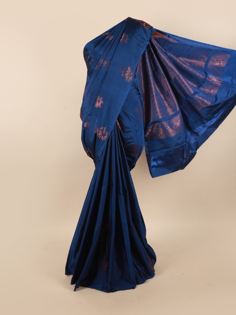 

Pothys Blue & Copper-Toned Woven Design Zari Silk Cotton Saree
