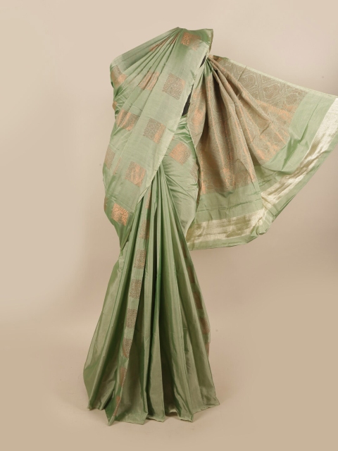 

Pothys Green & Copper-Coloured Ethnic Motifs Zari Silk Cotton Saree