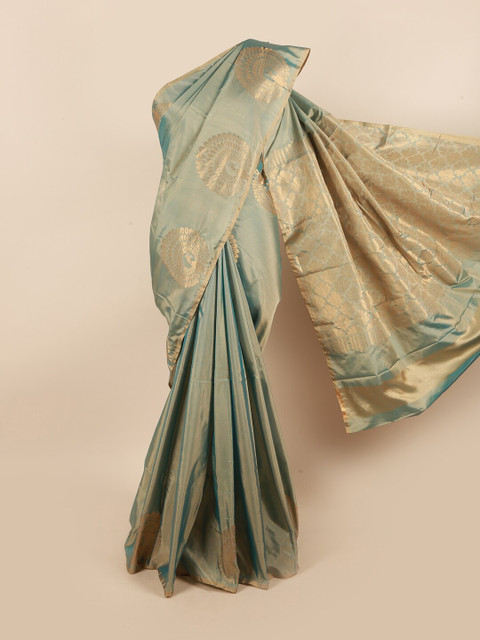 

Pothys Sea Green & Gold-Coloured Ethnic Motifs Zari Silk Cotton Saree