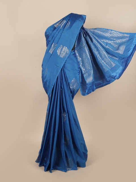 

Pothys Blue & Silver-Toned Ethnic Motifs Zari Silk Cotton Saree