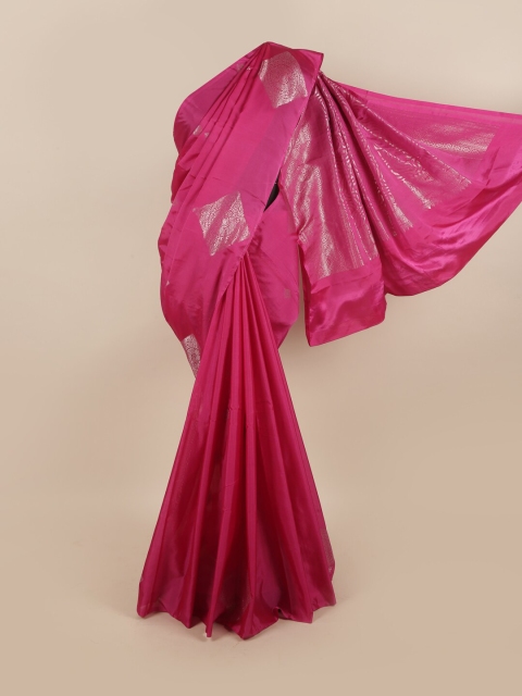 

Pothys Pink & Silver-Toned Ethnic Motifs Zari Silk Cotton Saree