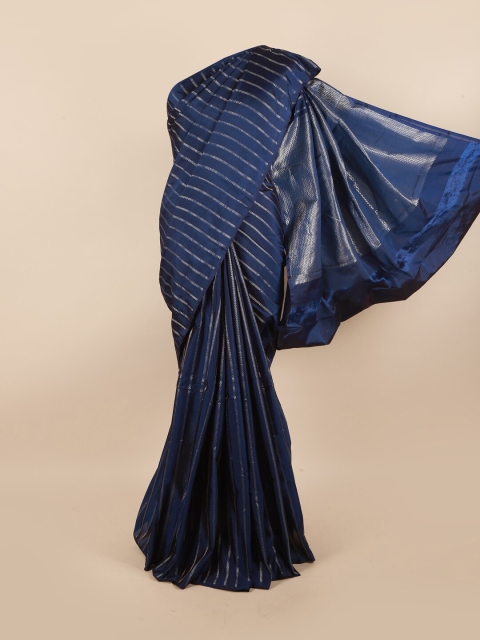

Pothys Blue & Silver-Toned Striped Silk Cotton Saree