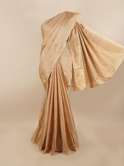 

Pothys Beige & Gold-Toned Floral Zari Silk Cotton Saree